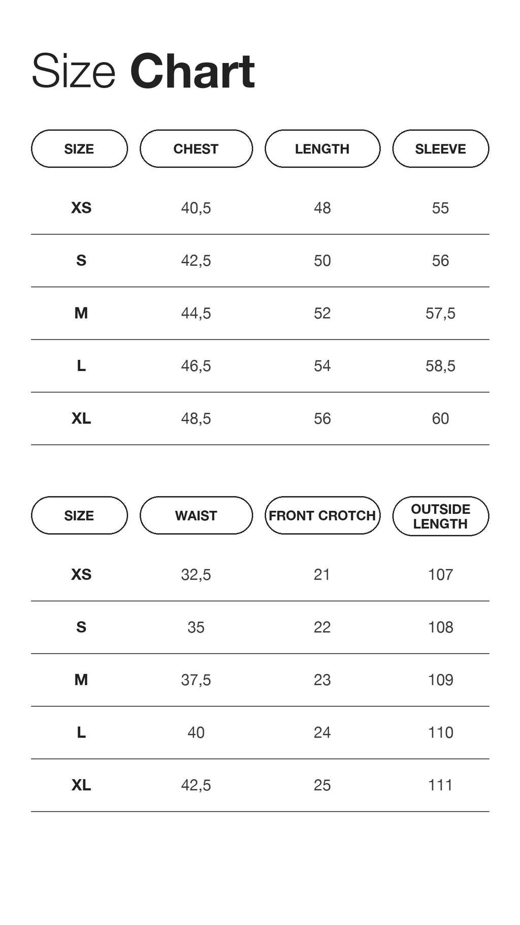 Chloe Zip Hoodie Set size chart