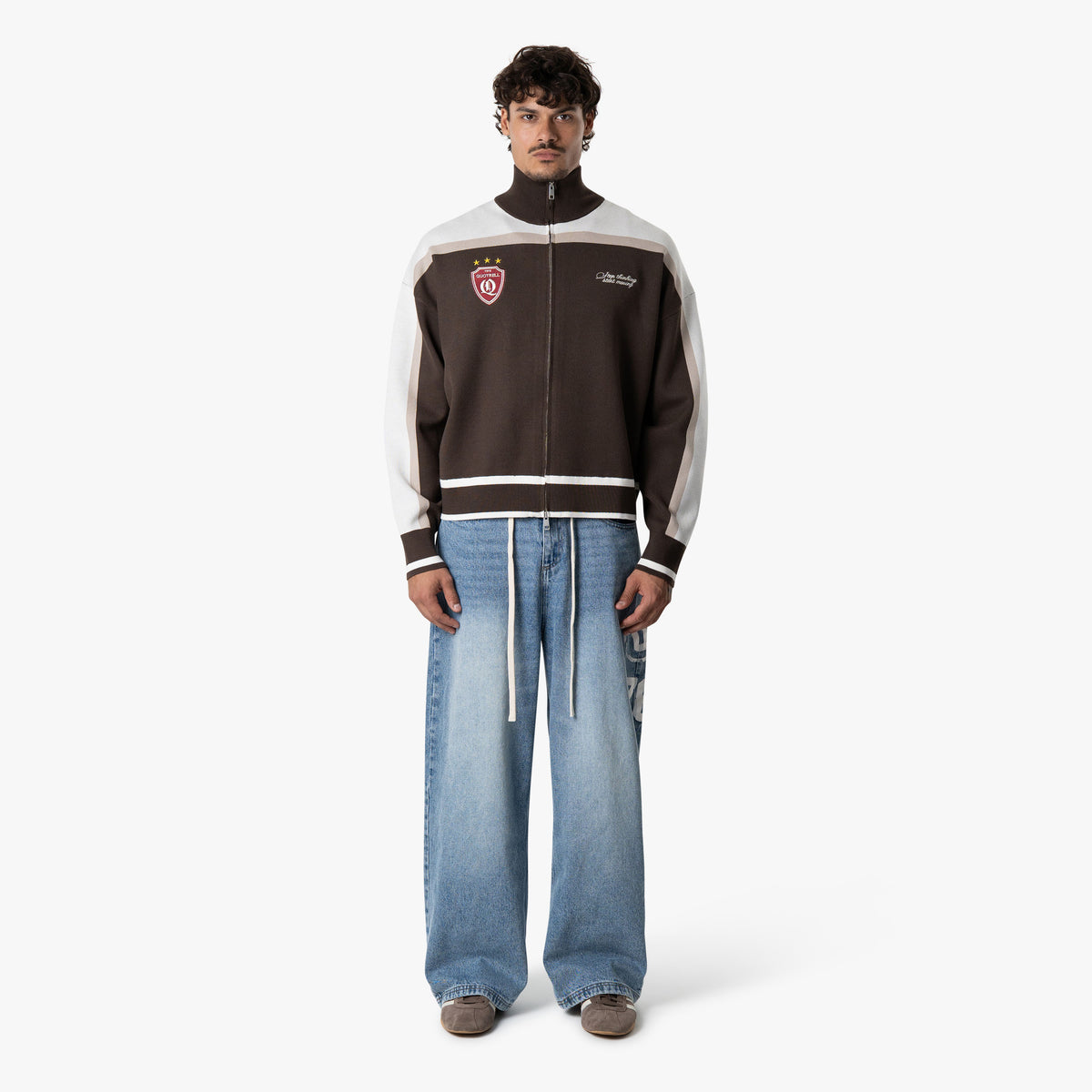 Club Knitted Zip in brown and ecru