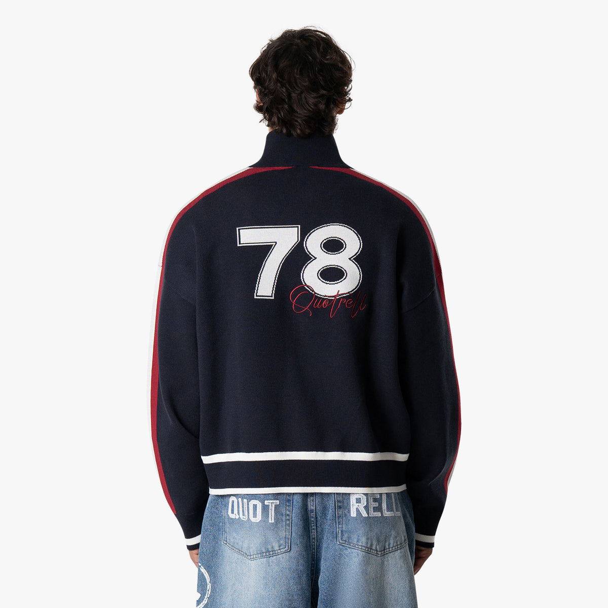 Club Knitted Zip in navy and white