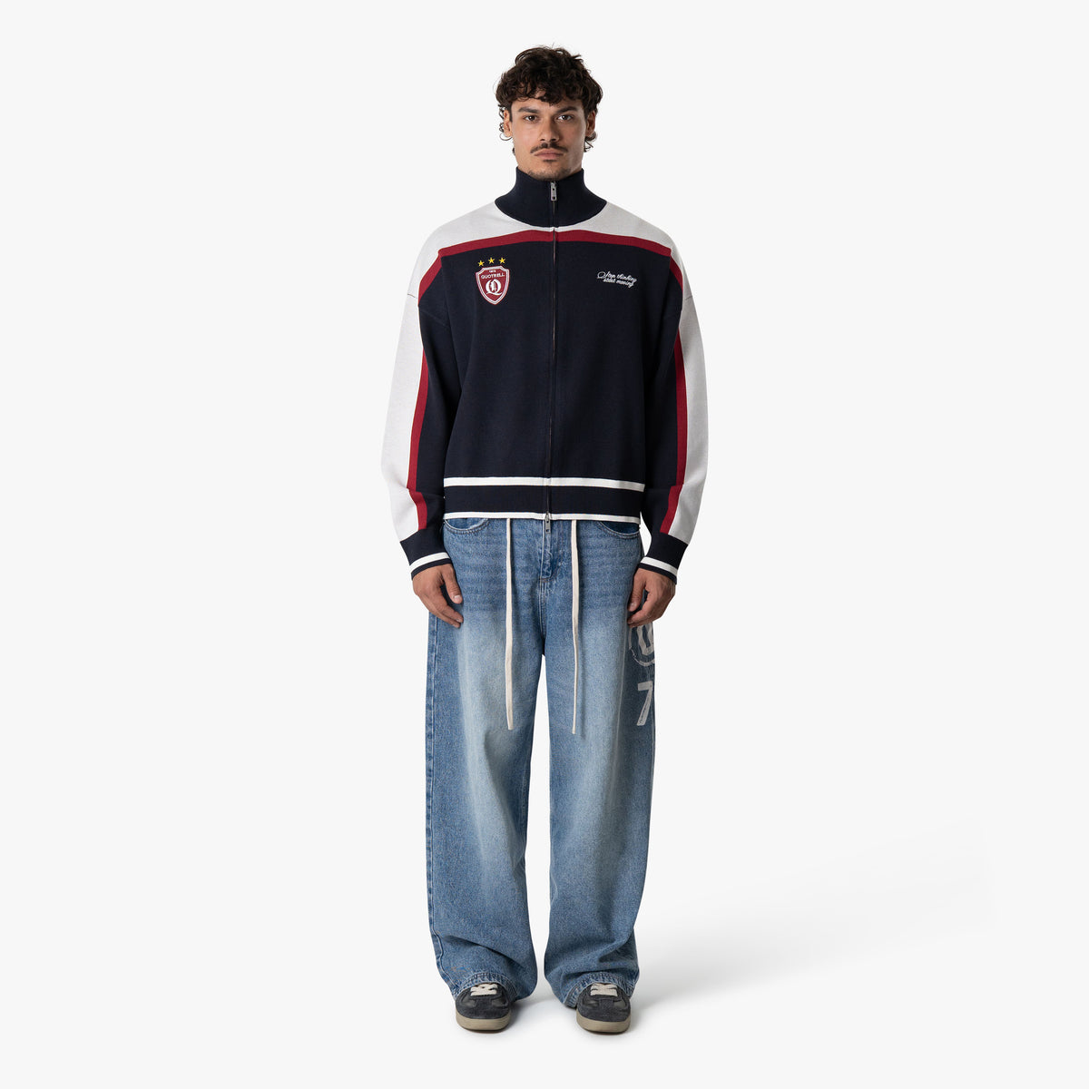 Club Knitted Zip in navy and white