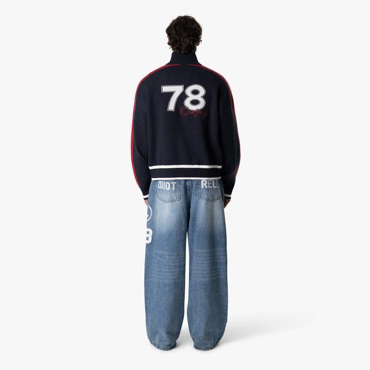 Club Knitted Zip in navy and white