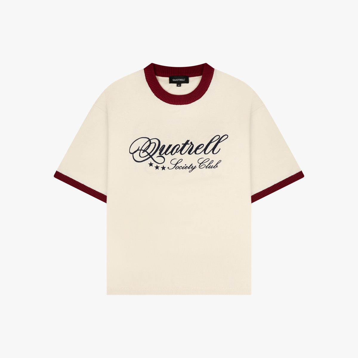 Sal Knitted Tee in creme and red, front view