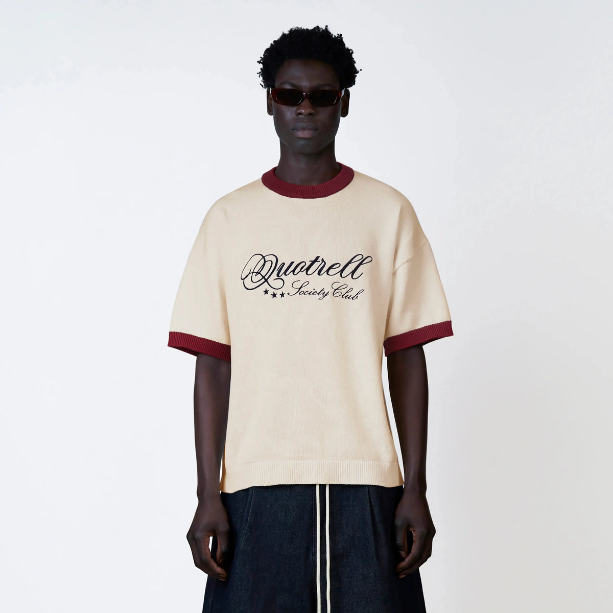 Sal Knitted Tee in creme and red