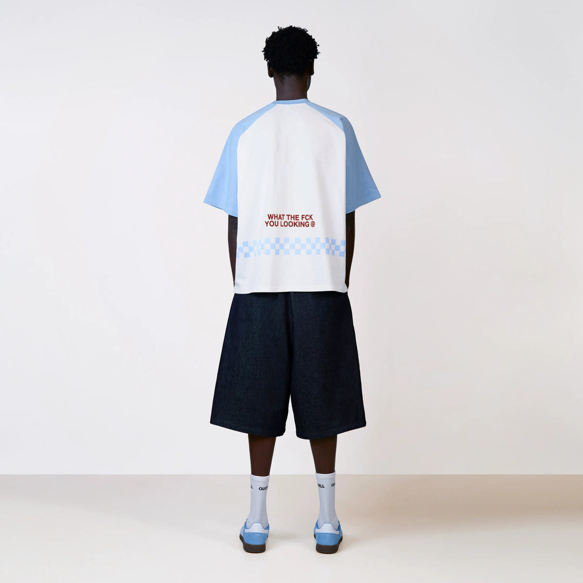 Emilio Boxy Tee in white and light blue