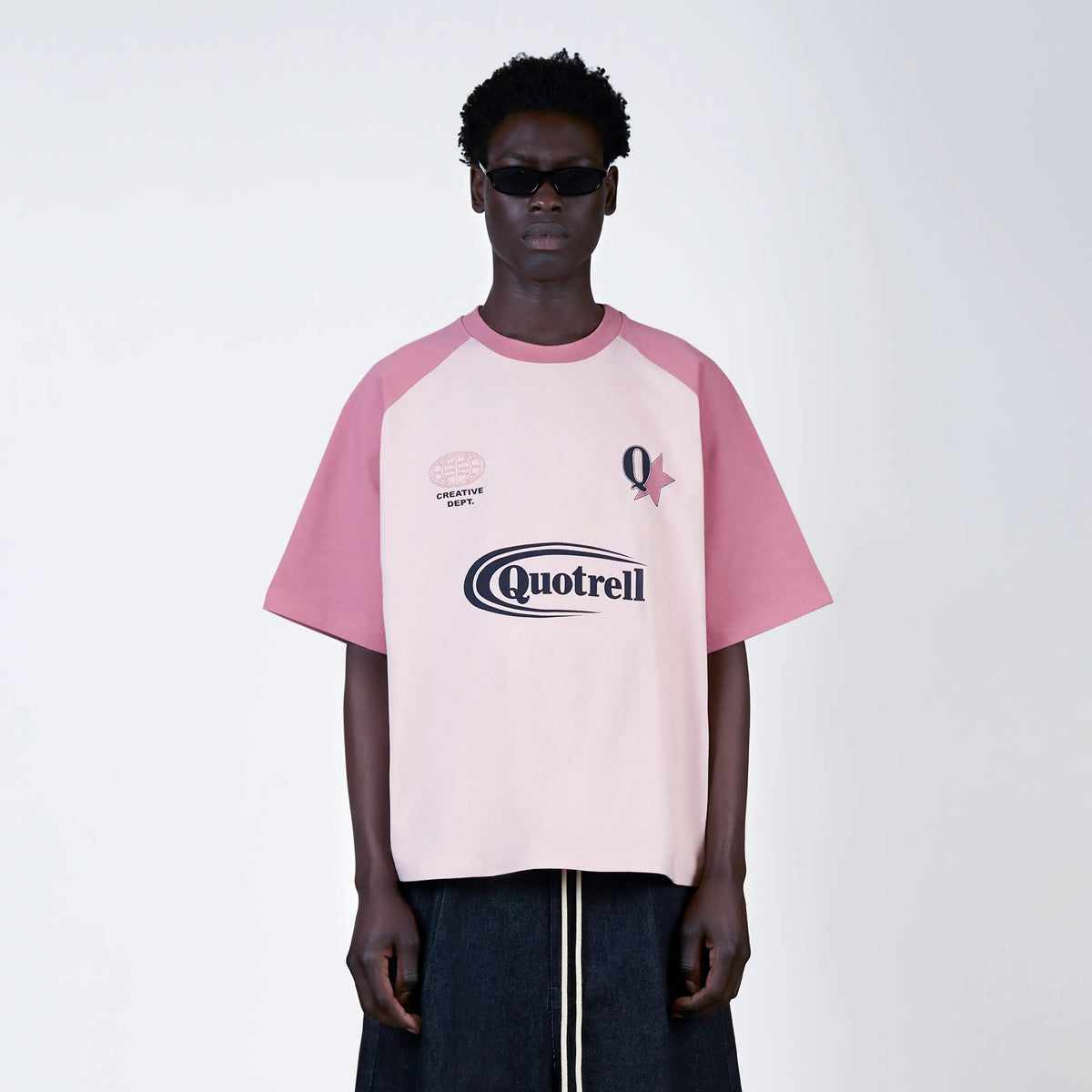 Emilio Boxy Tee in light pink and pink, front view