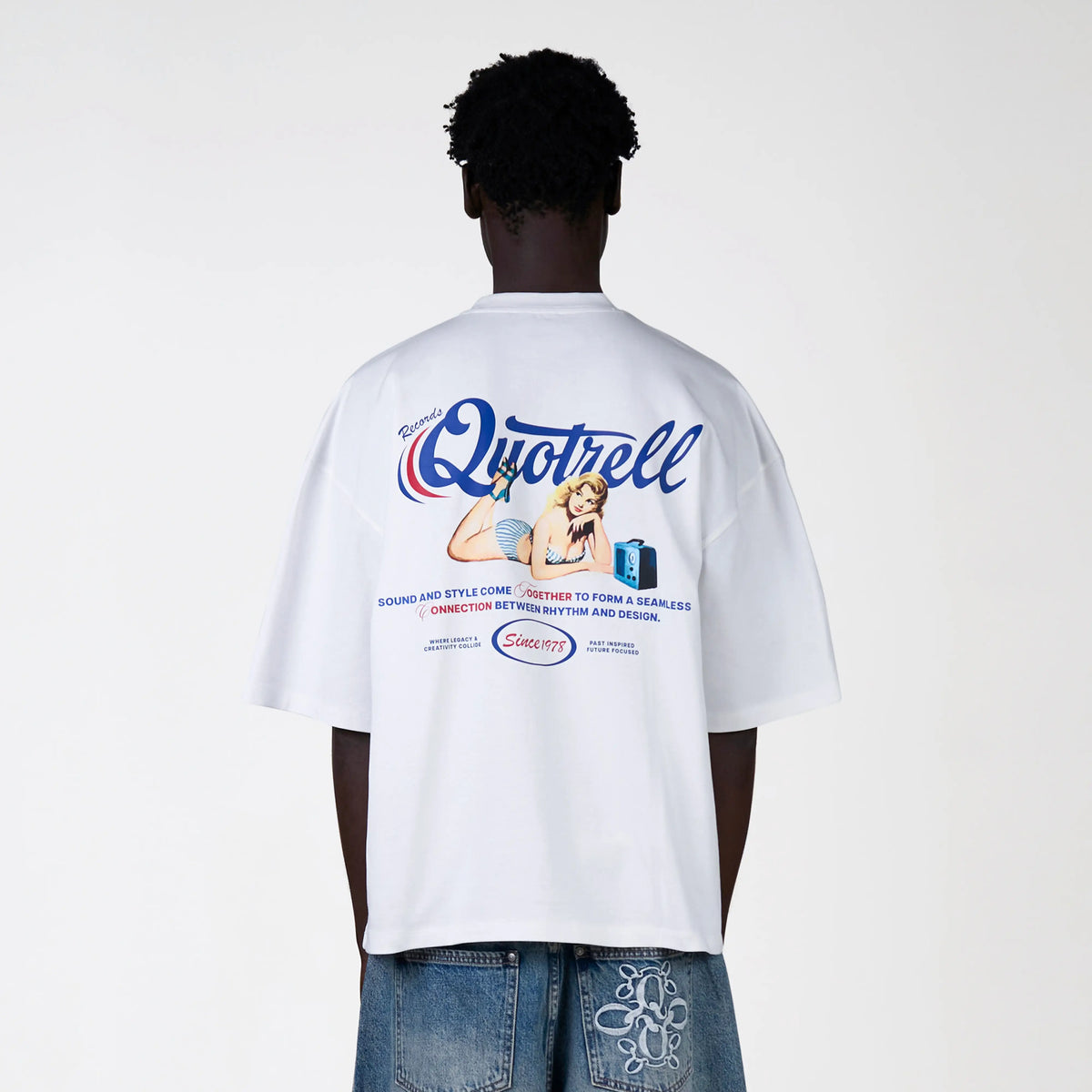 Pin Up Tee in white and cobalt