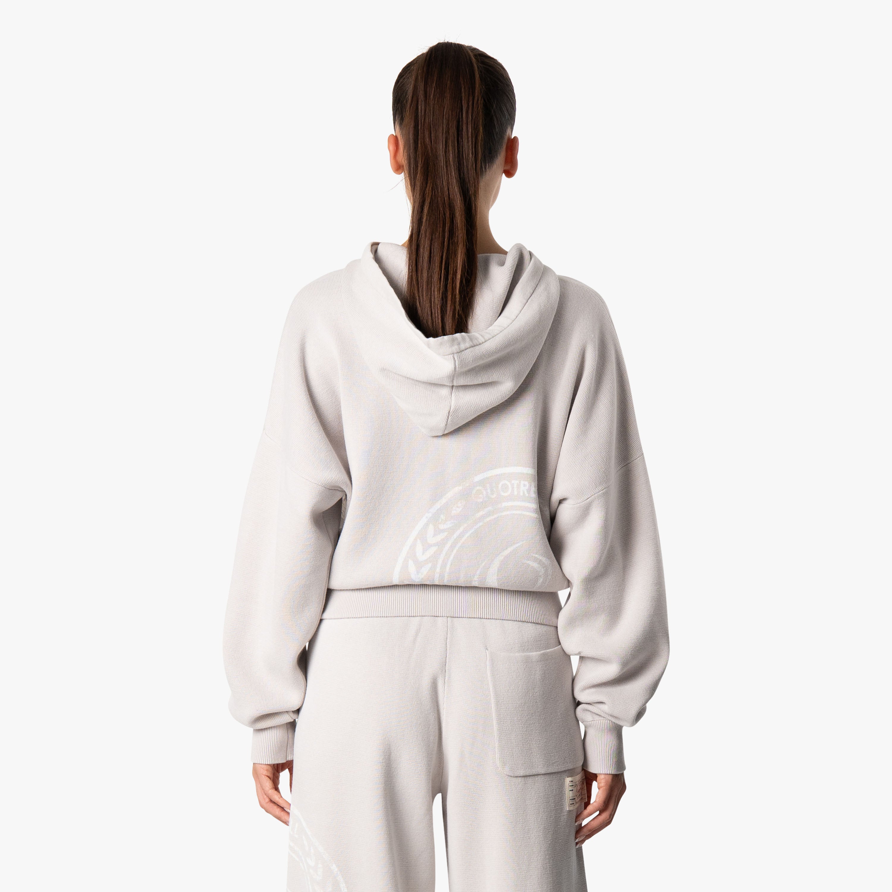 Premium Cropped Zip Hoodie in Washed Beige | Quotrell