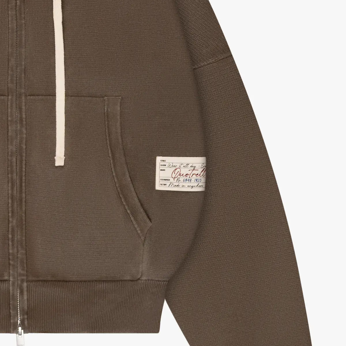 Emblem Cropped Zip Hoodie in washed brown