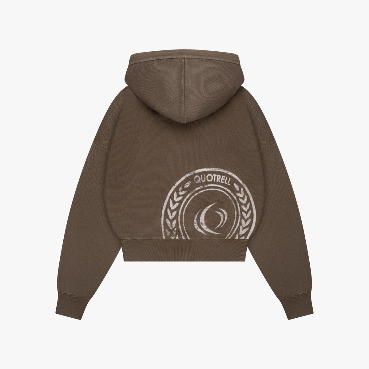 Emblem Cropped Zip Hoodie in washed brown