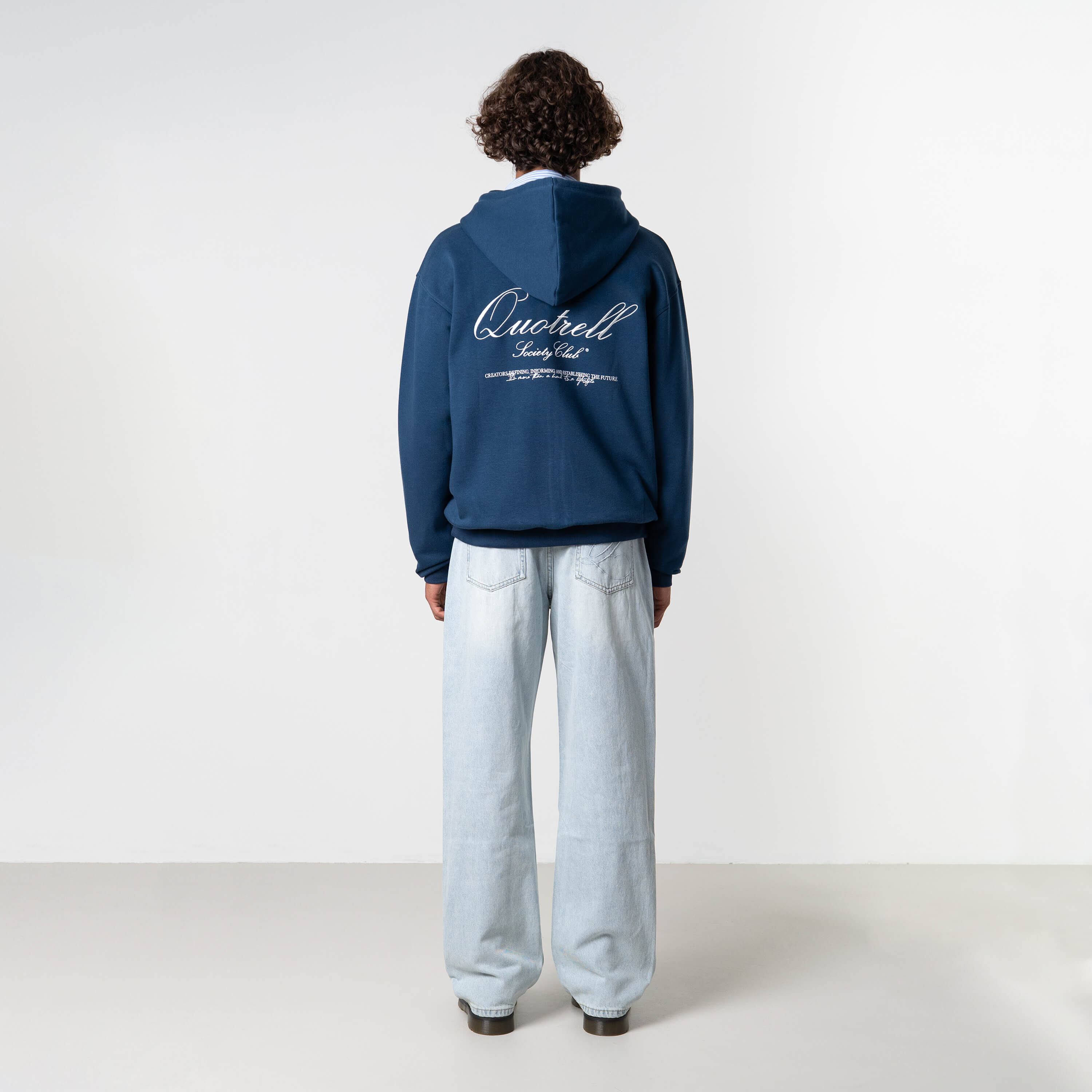 Oversized Zip Hoodie Navy White Premium Streetwear | Quotrell