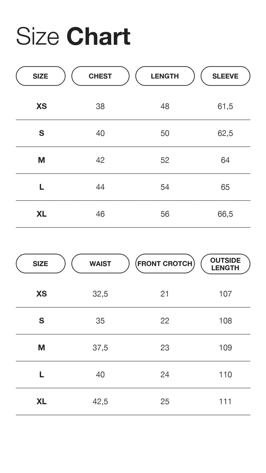 Jackie Cardigan Set size chart