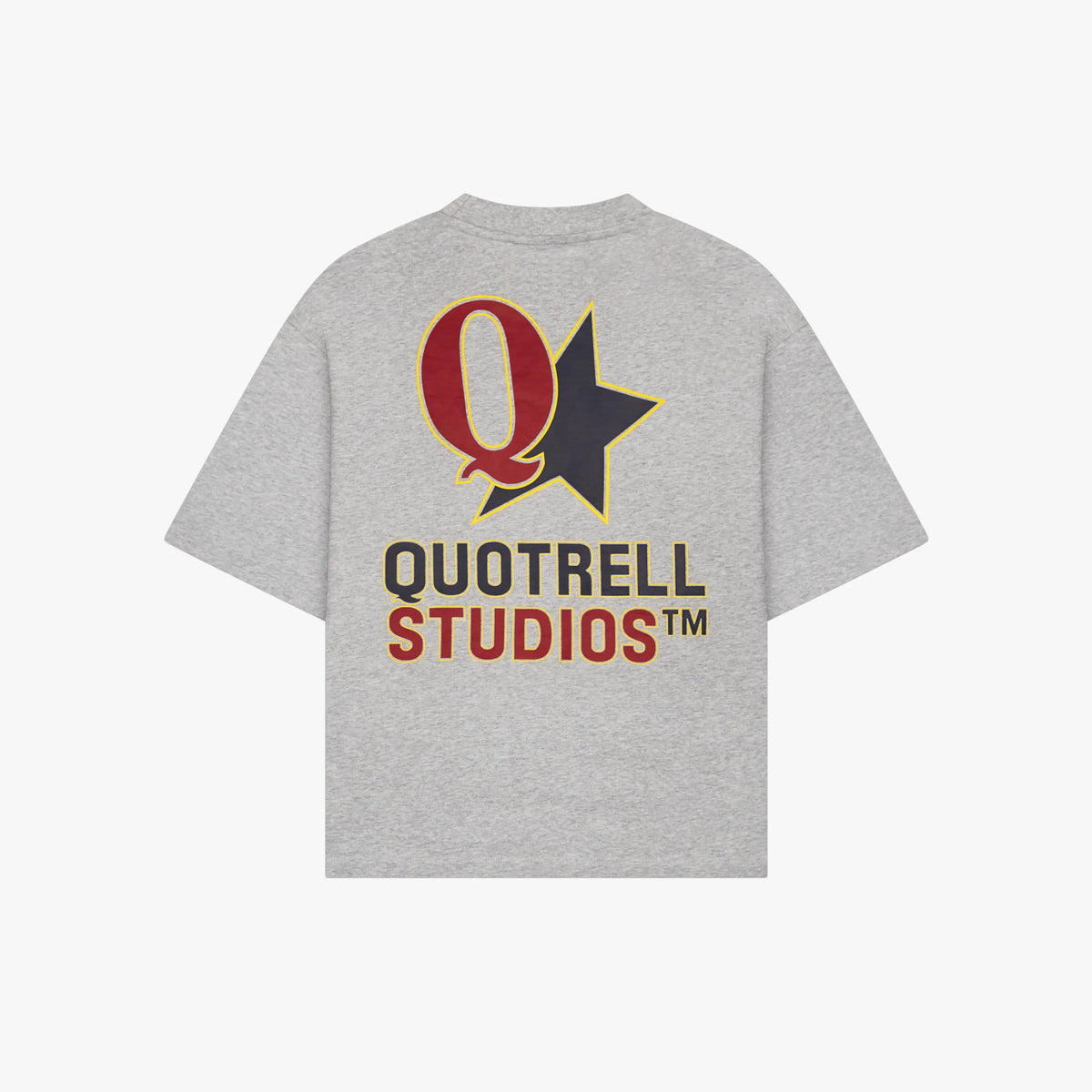 Carmine Tee in grey melee and navy, front view