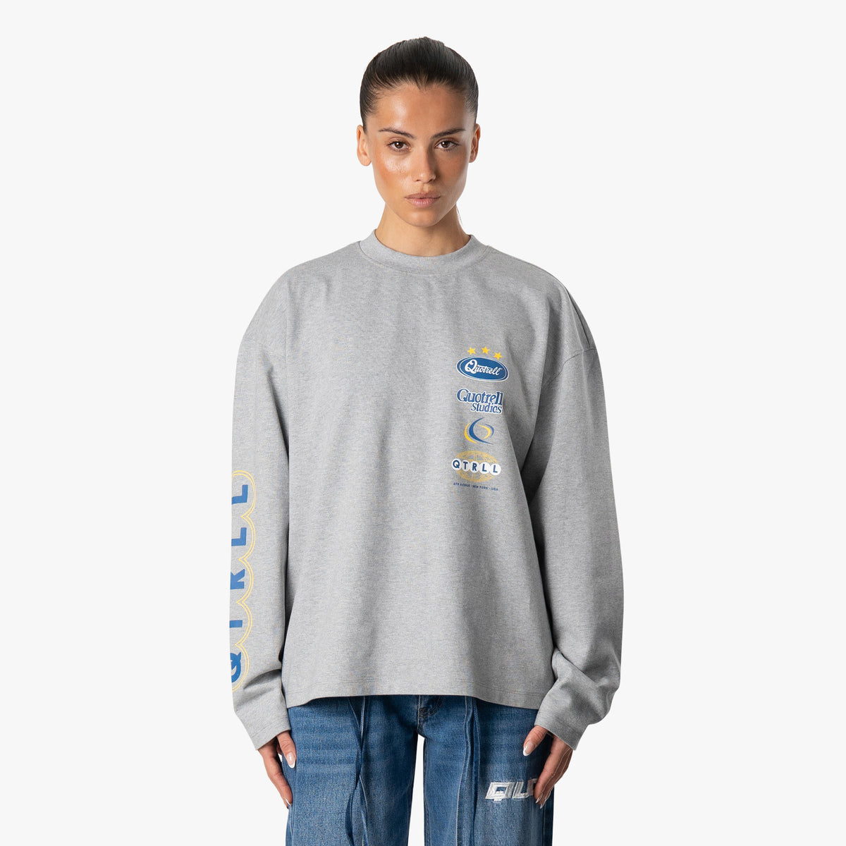 Marino Longsleeve in light grey melee and blue