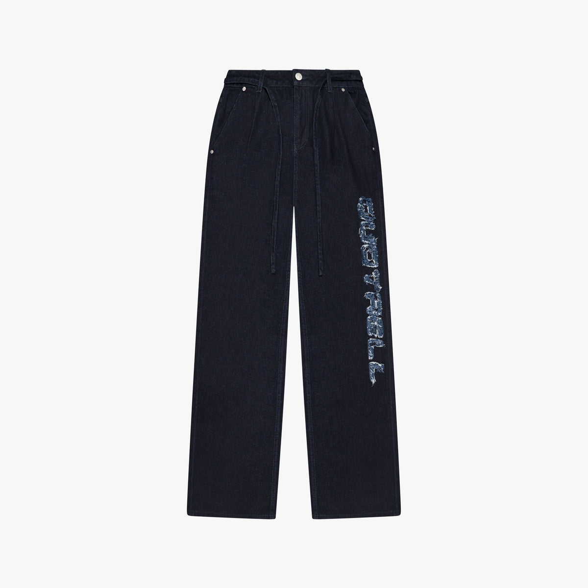 Patched Denim Jeans in indigo blue