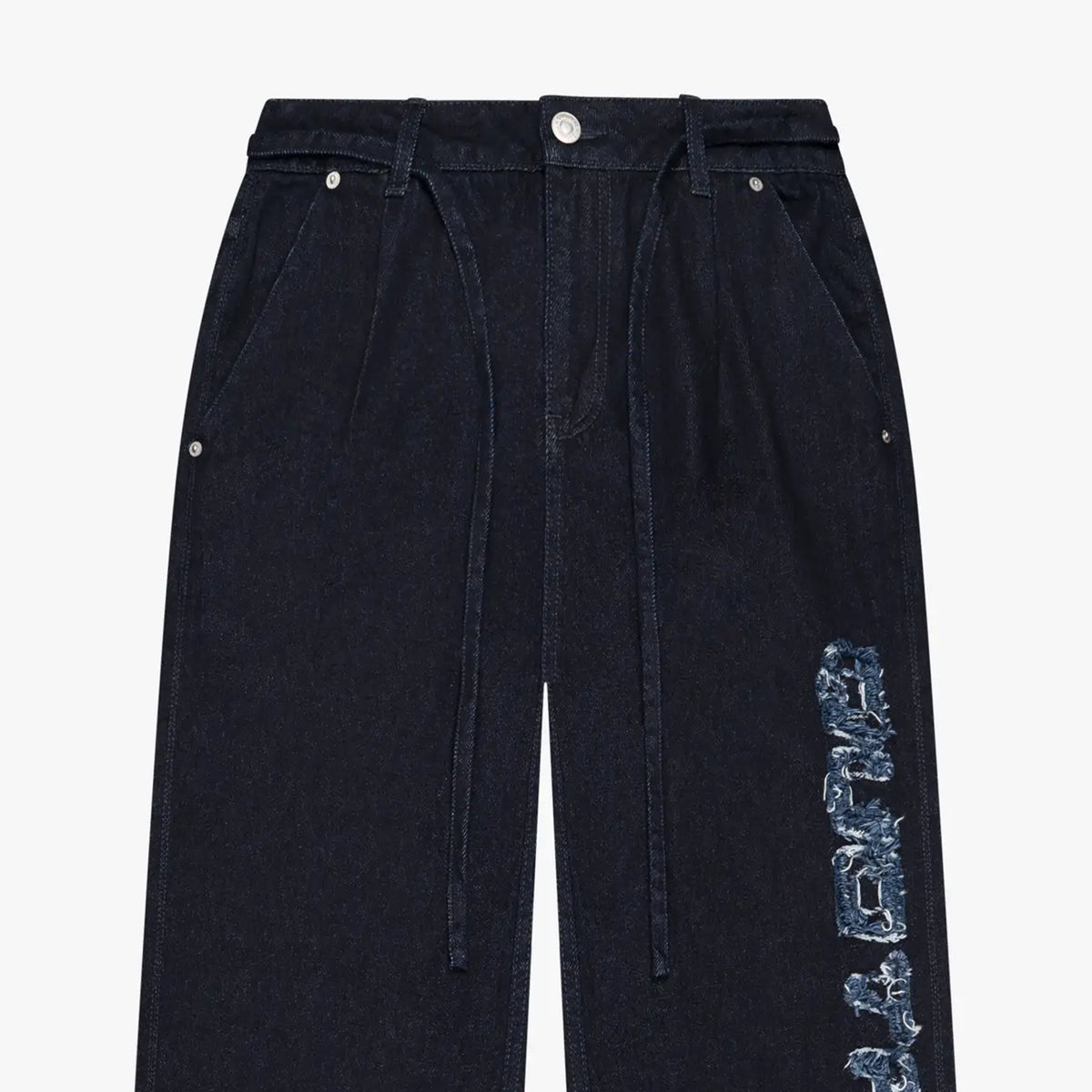 Patched Denim Jeans in indigo blue