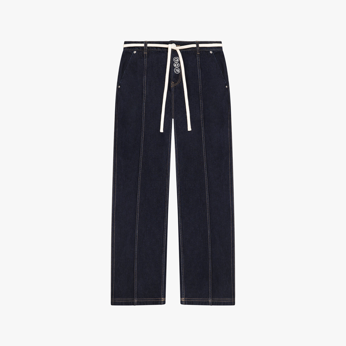 Pleated Denim Jeans in indigo blue