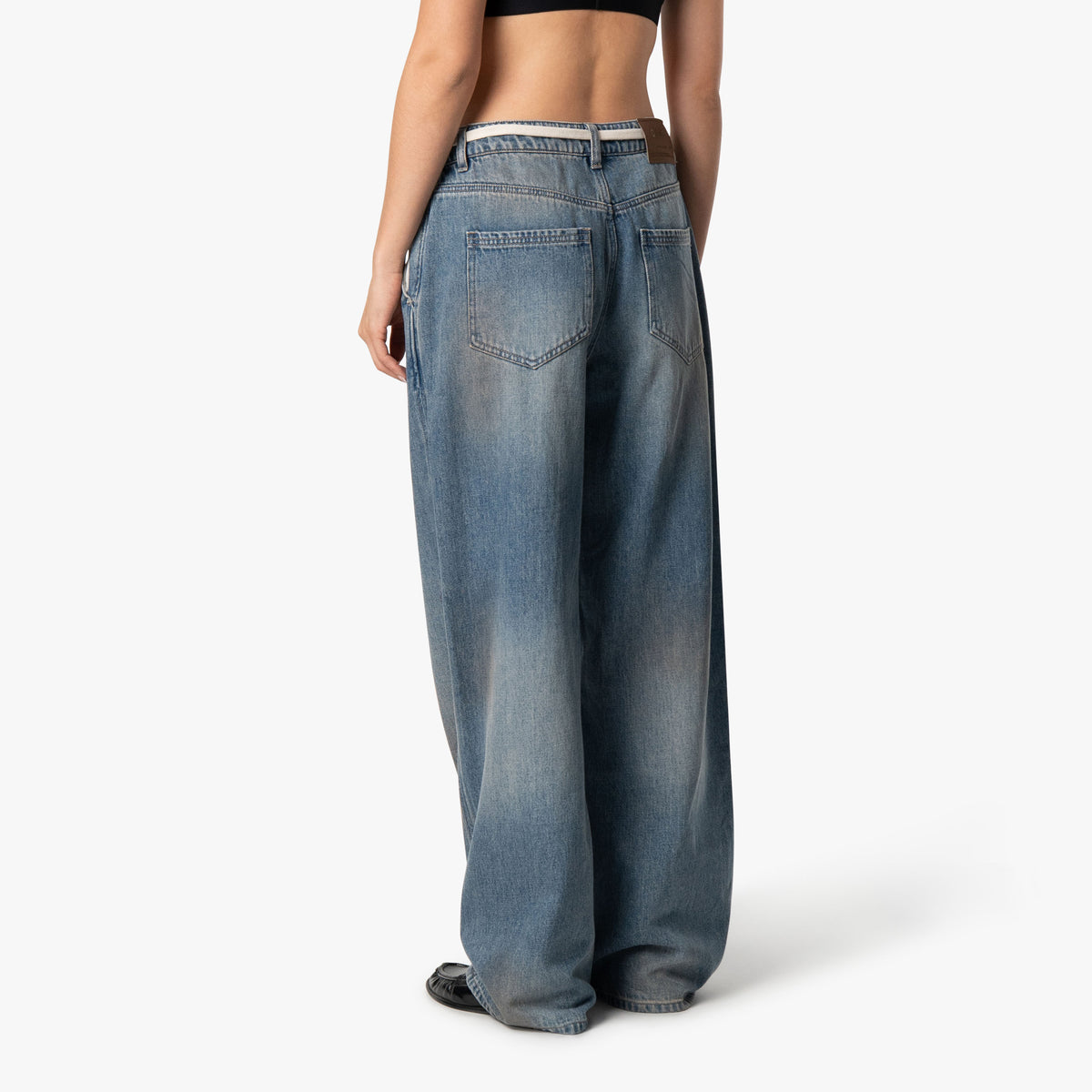 Pleated Denim Jeans in vintage blue