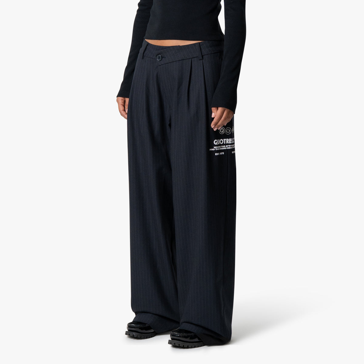 Sophie Pantalon in navy pinstripe, front view