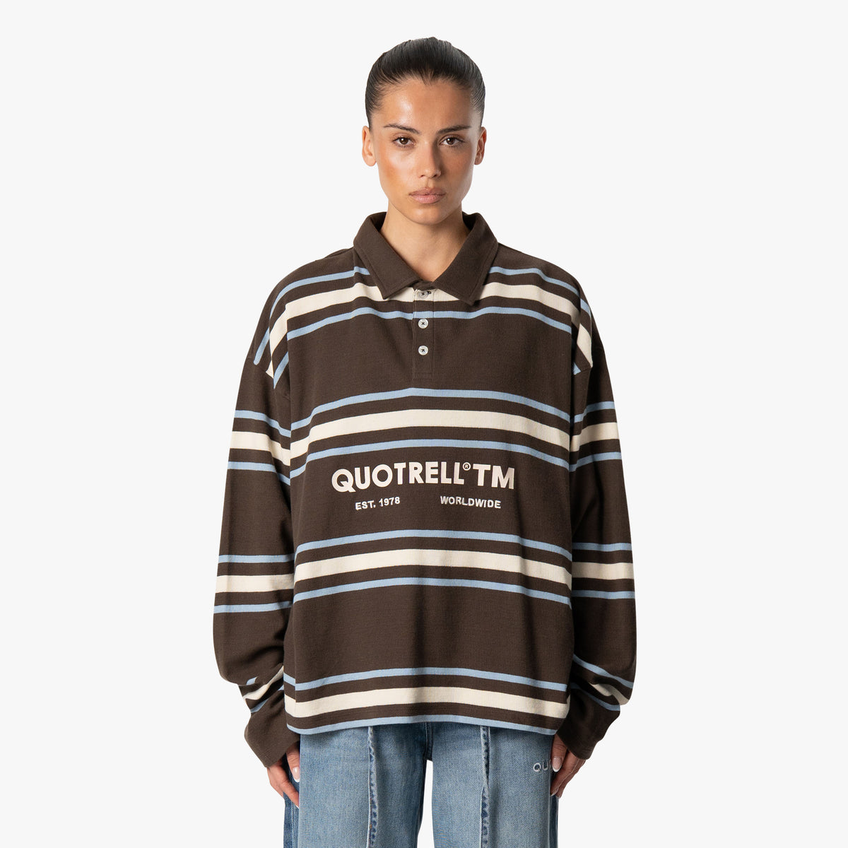 Striped Polo Longsleeve in brown and light blue