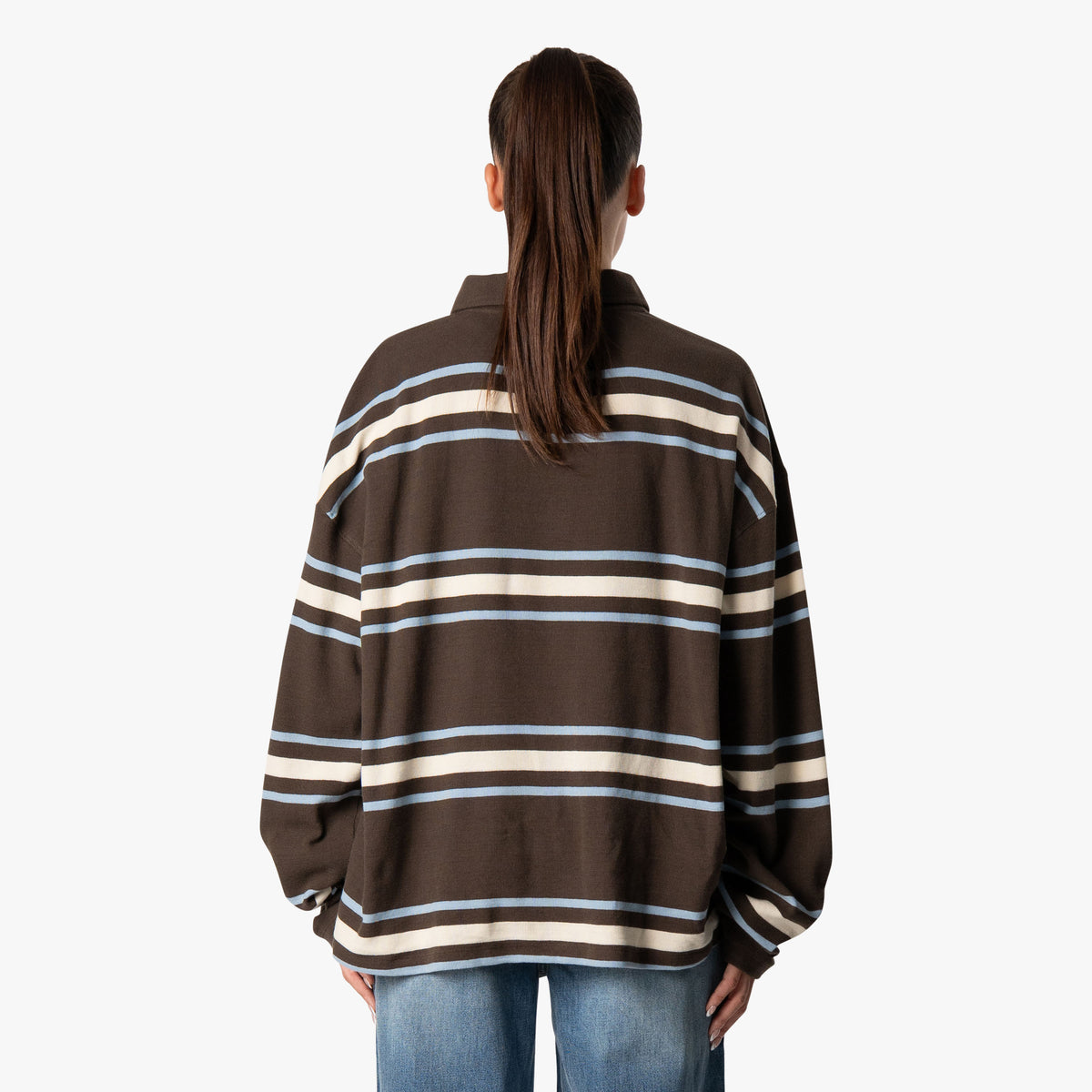 Striped Polo Longsleeve in brown and light blue