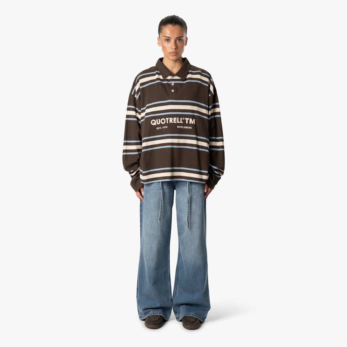 Striped Polo Longsleeve in brown and light blue