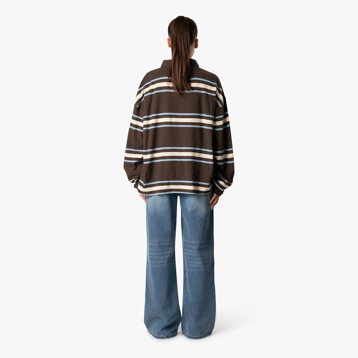 Striped Polo Longsleeve in brown and light blue