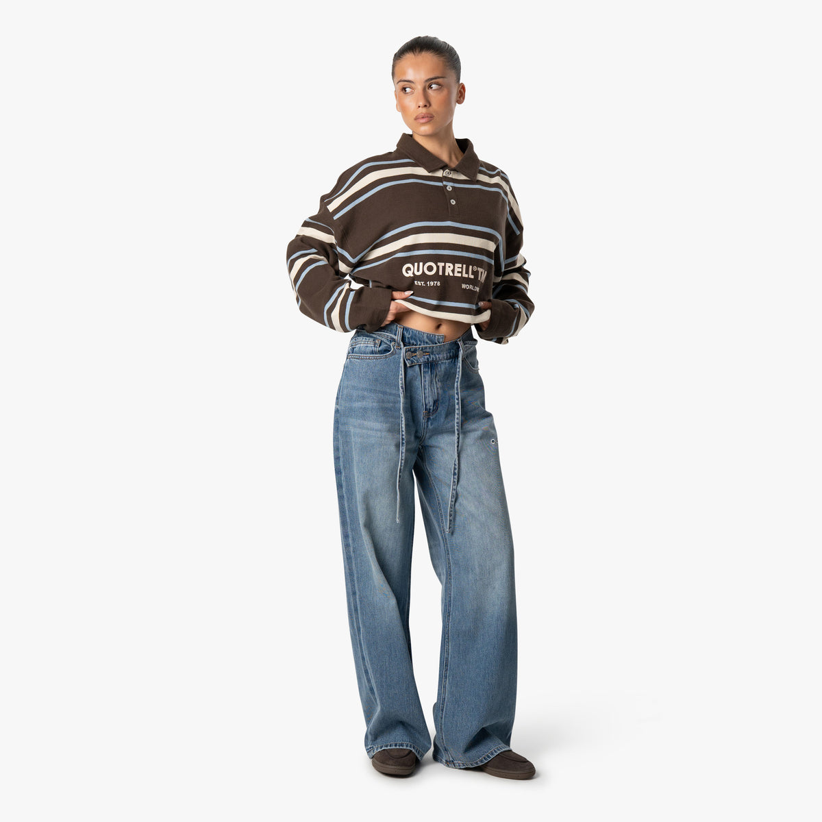 Striped Polo Longsleeve in brown and light blue
