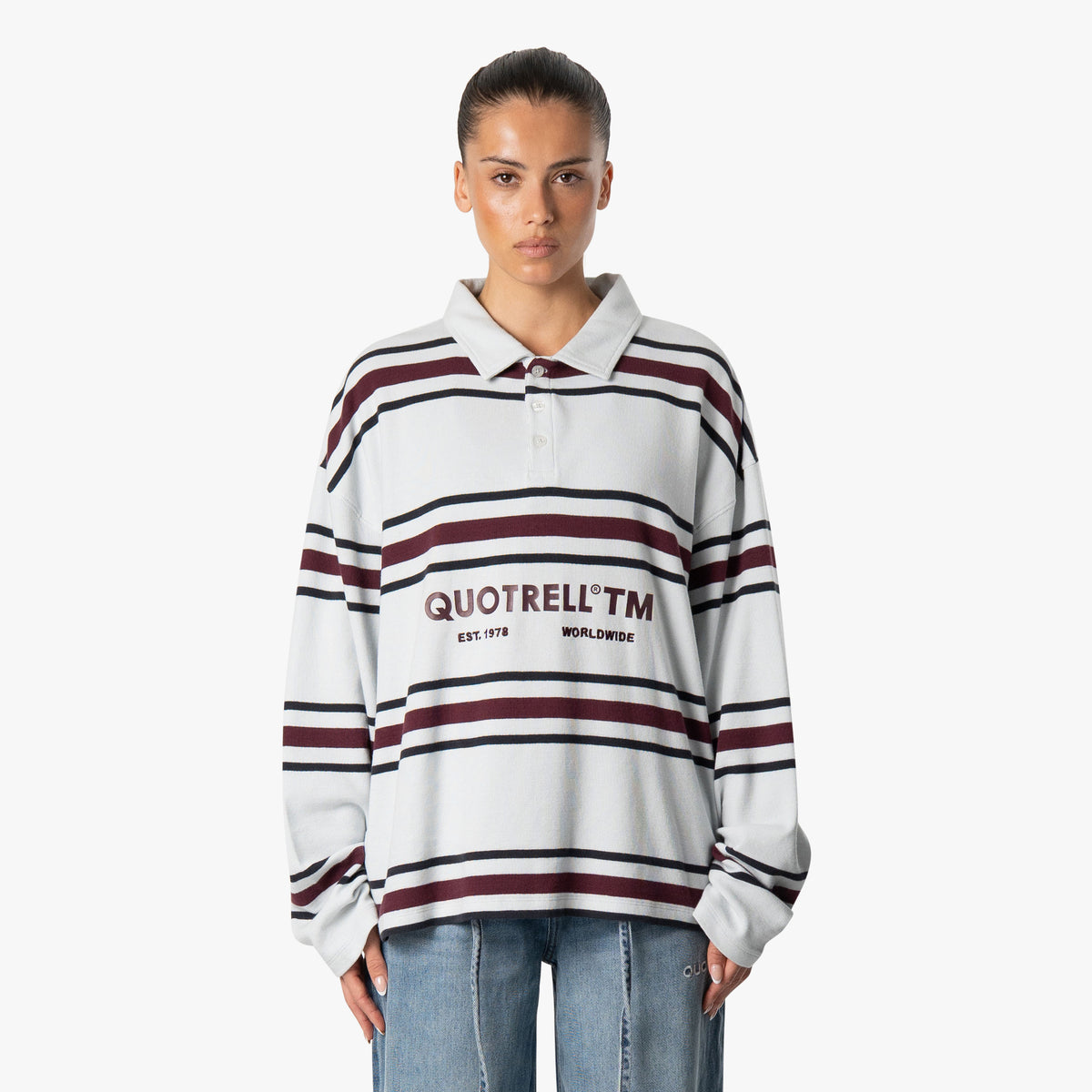 Striped Polo Longsleeve in light blue and burgundy