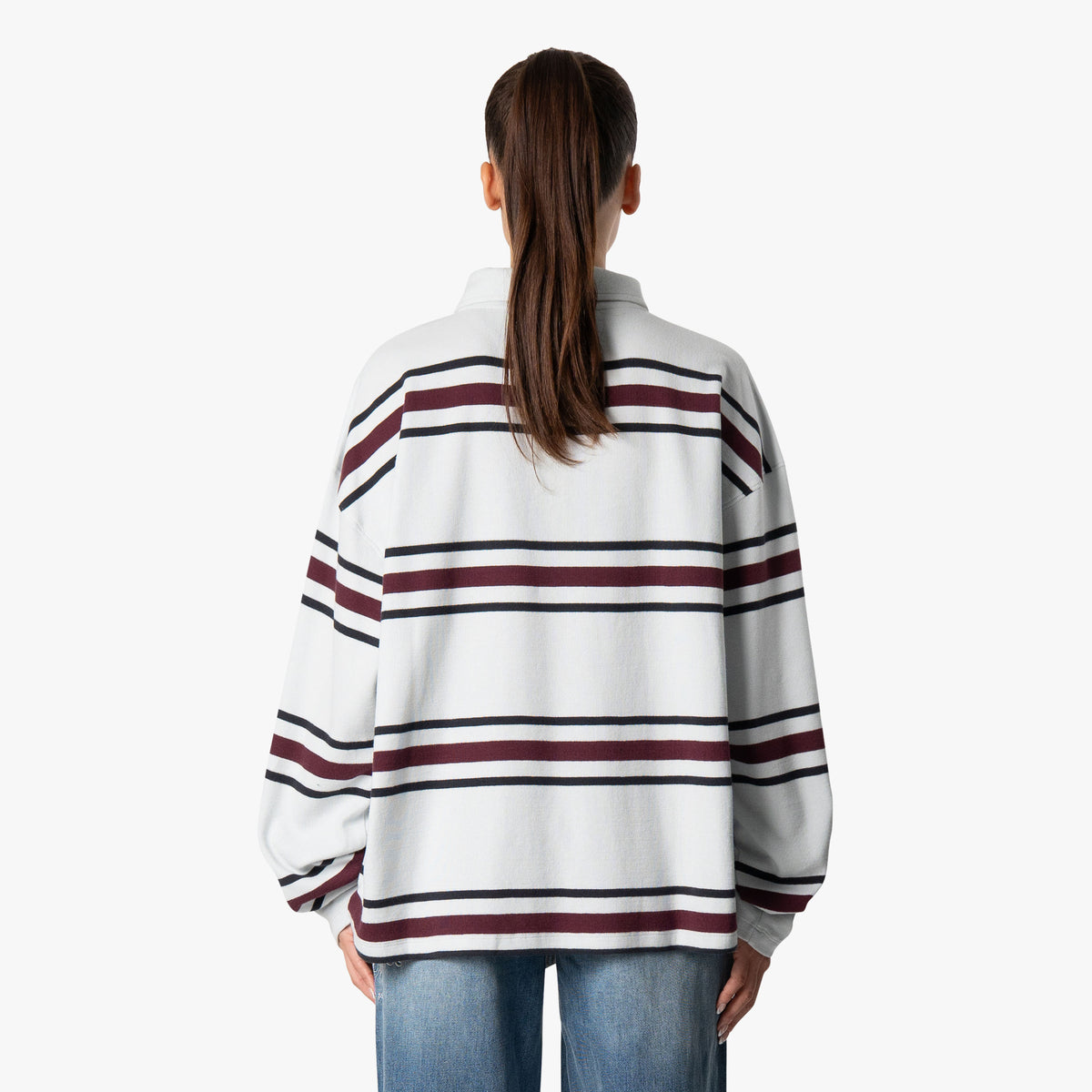 Striped Polo Longsleeve in light blue and burgundy