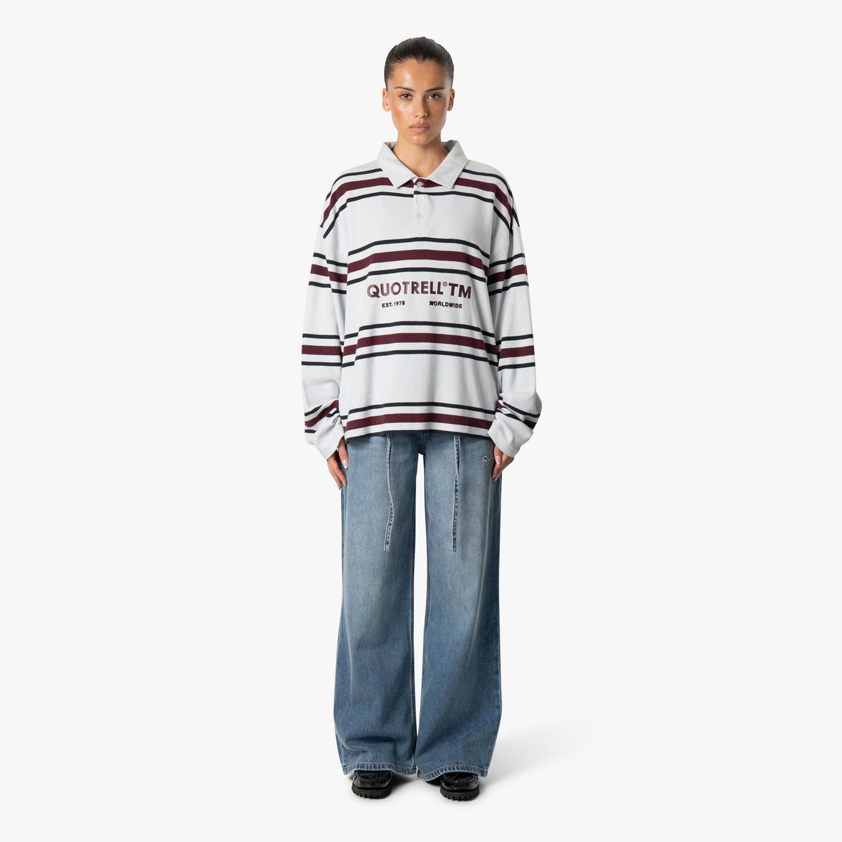 Striped Polo Longsleeve in light blue and burgundy