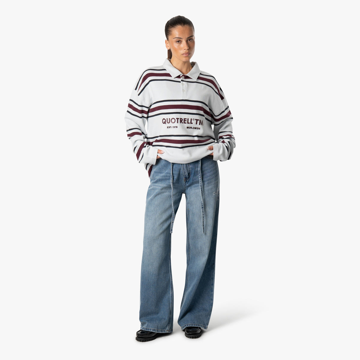 Striped Polo Longsleeve in light blue and burgundy
