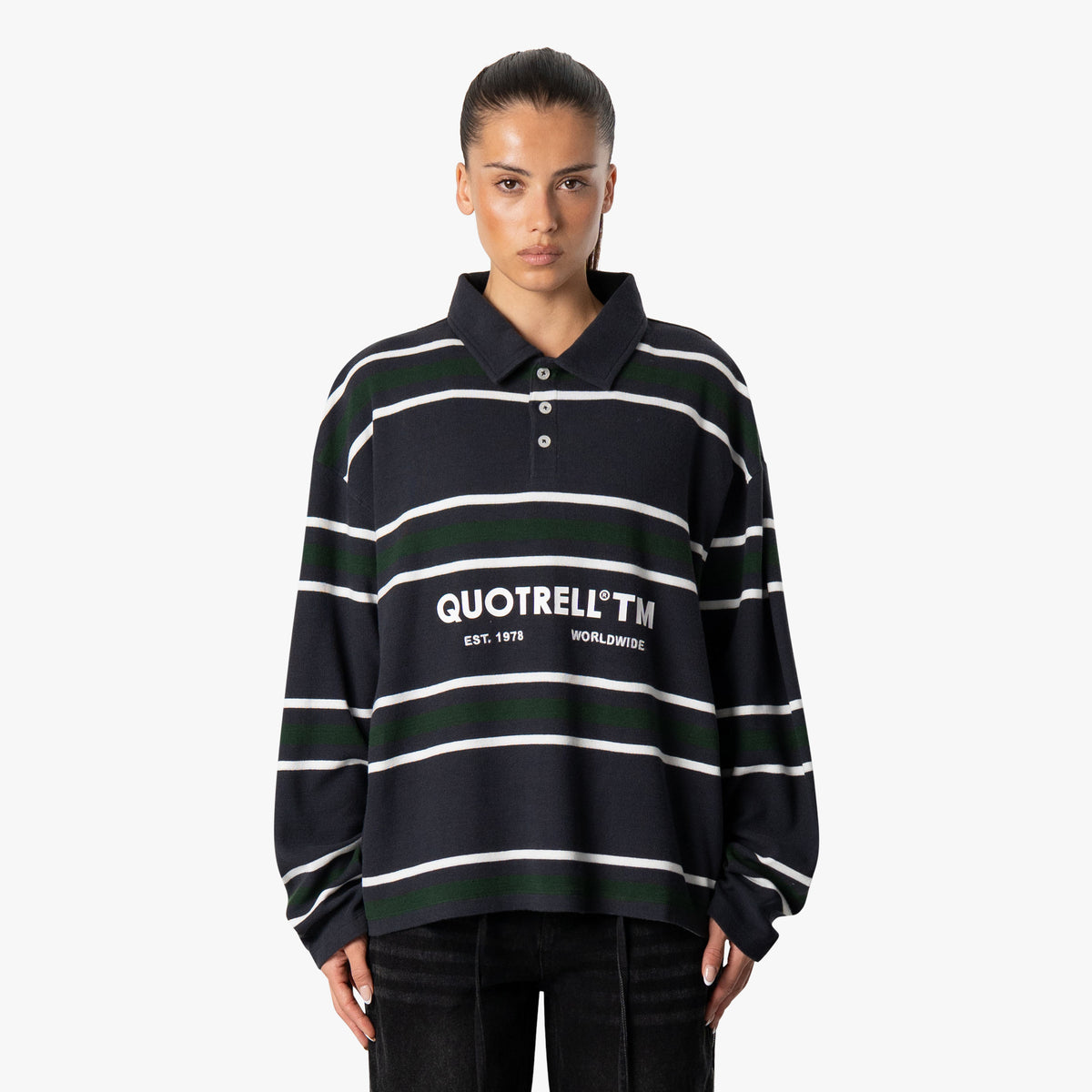 Striped Polo Longsleeve in navy and green