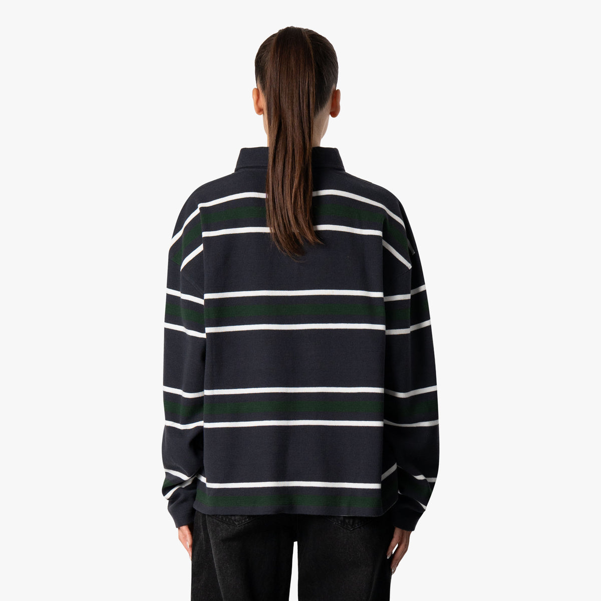 Striped Polo Longsleeve in navy and green