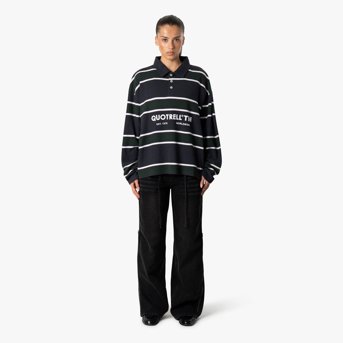 Striped Polo Longsleeve in navy and green