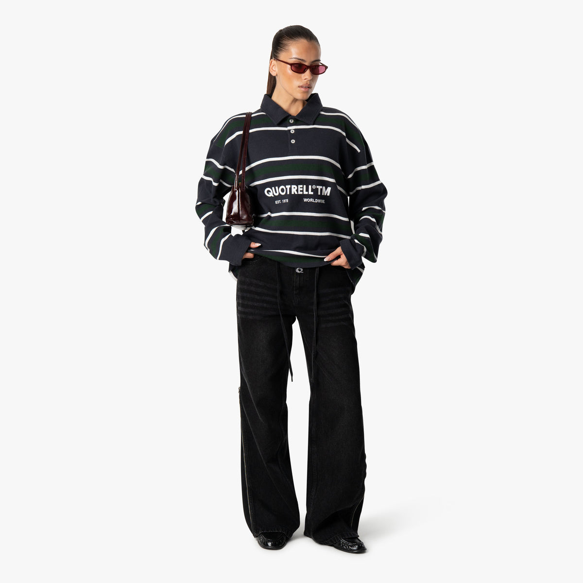 Striped Polo Longsleeve in navy and green