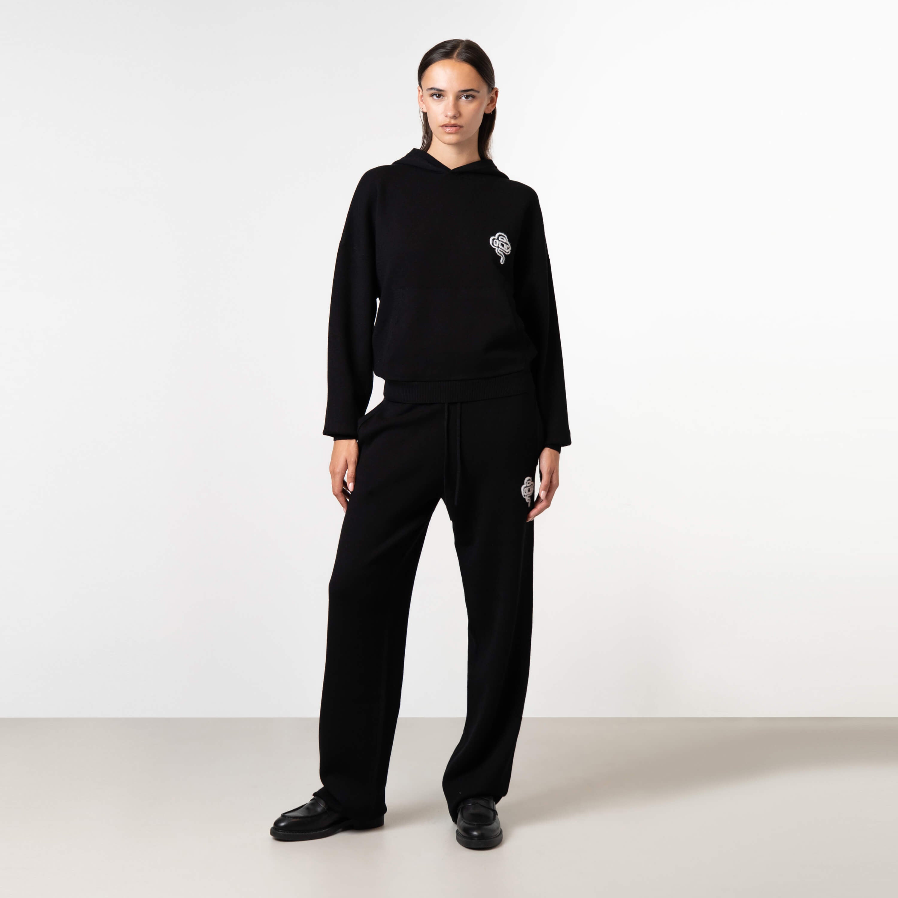 FLO KNITTED HOODIE | BLACK/OFF WHITE – Quotrell