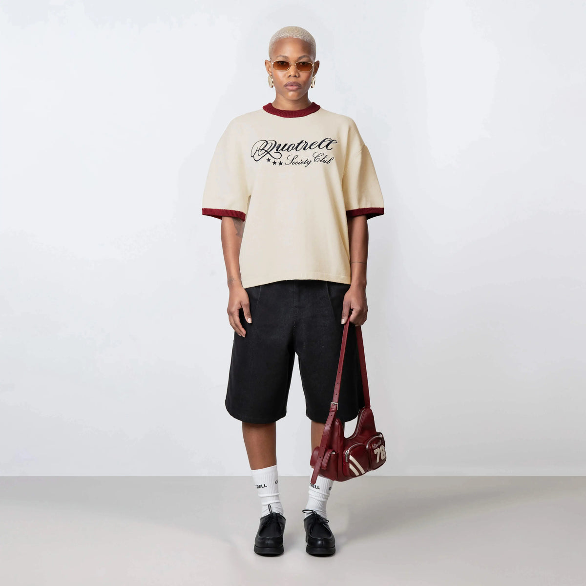 Sal Knitted Tee in creme and red