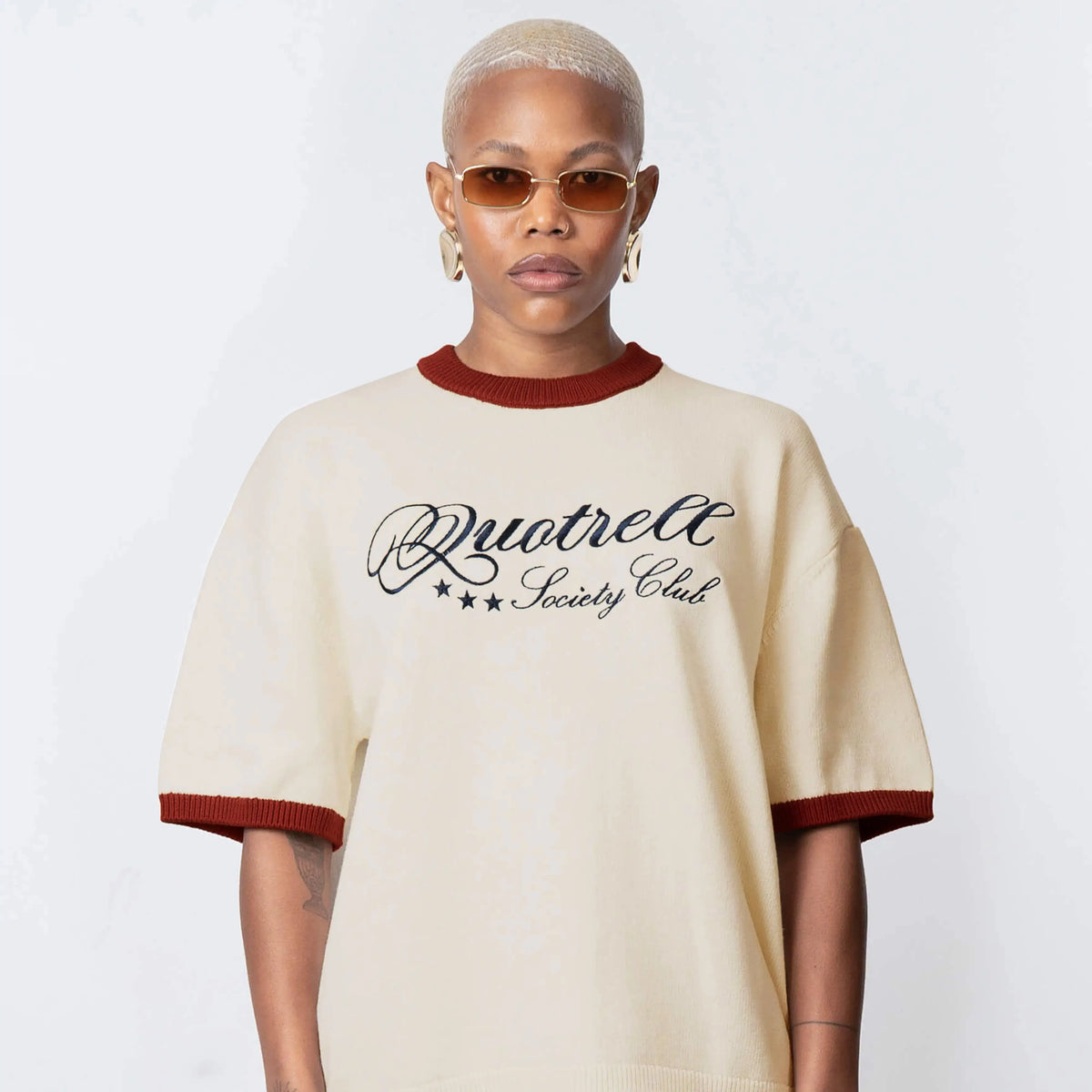 Sal Knitted Tee in creme and red
