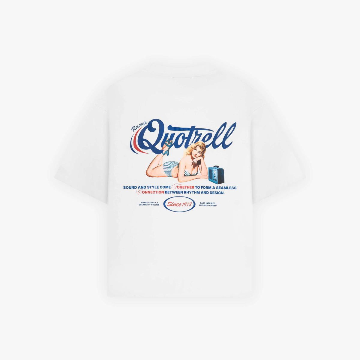 Pin Up Tee in white and cobalt, front view