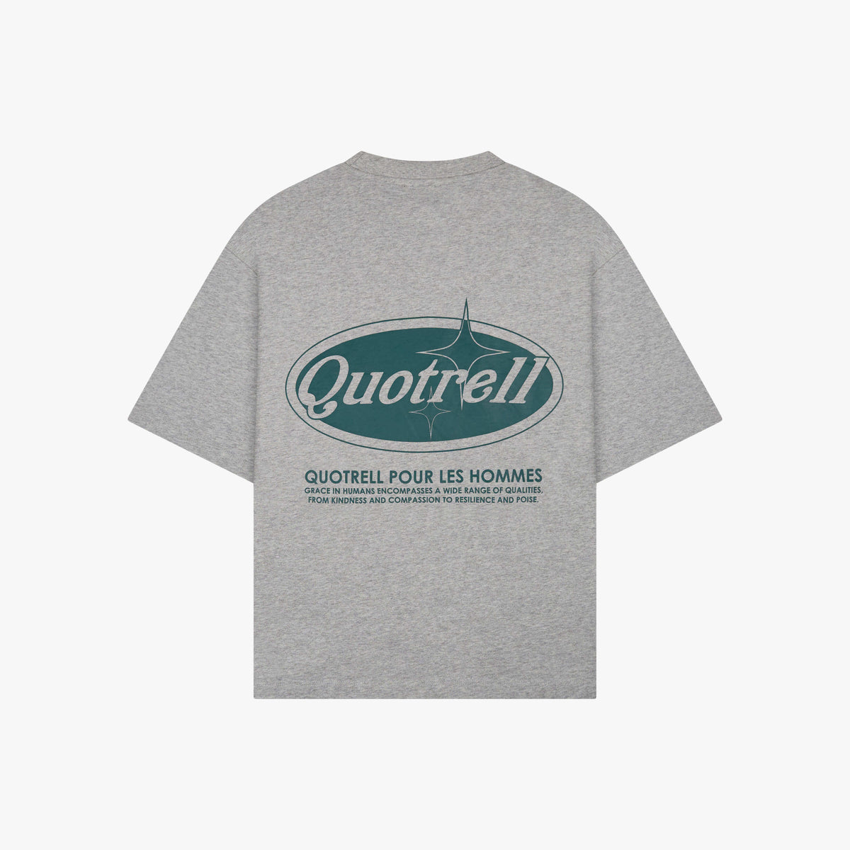Santiago Tee in grey melee and teal, front view