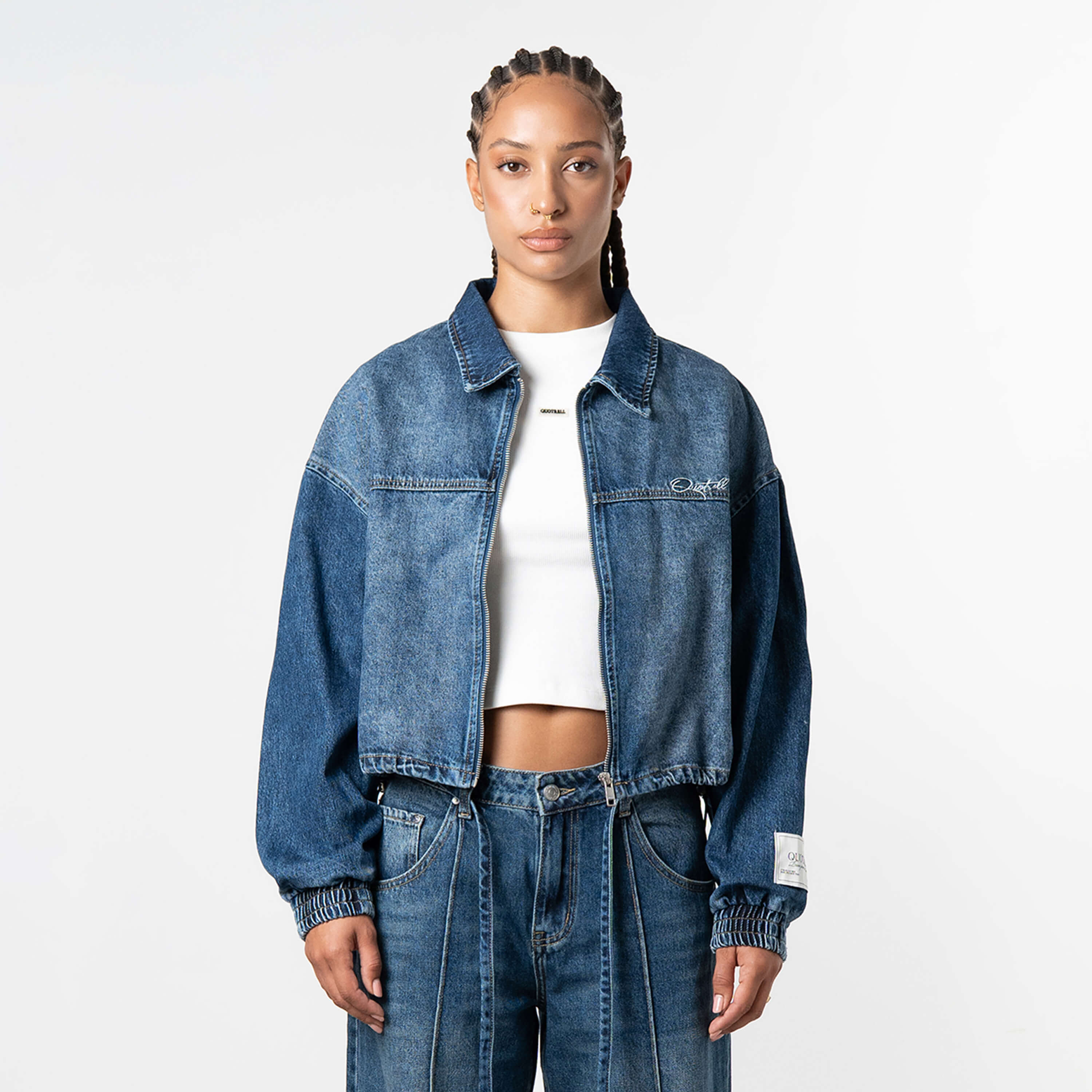 Oversized Cropped Jacket in Washed Blue • Quotrell