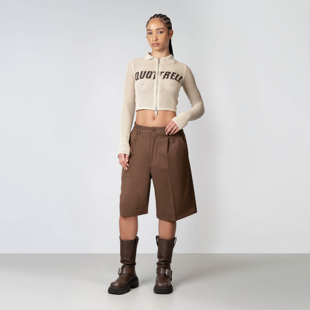 Gia Knitted Zip Top in ecru