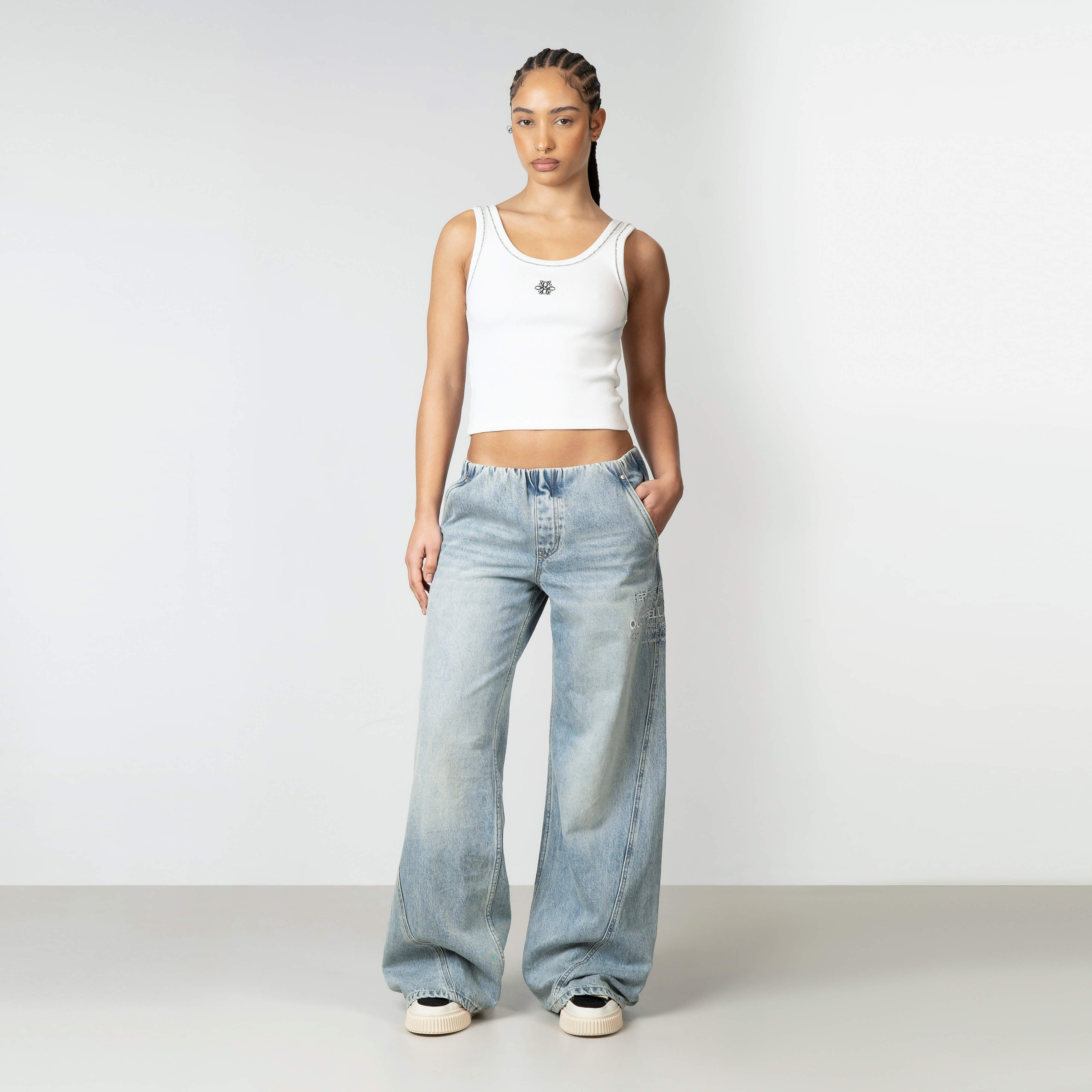 Quotrell Top Oversized Stretch Ribbed Top White/Black · Quotrell