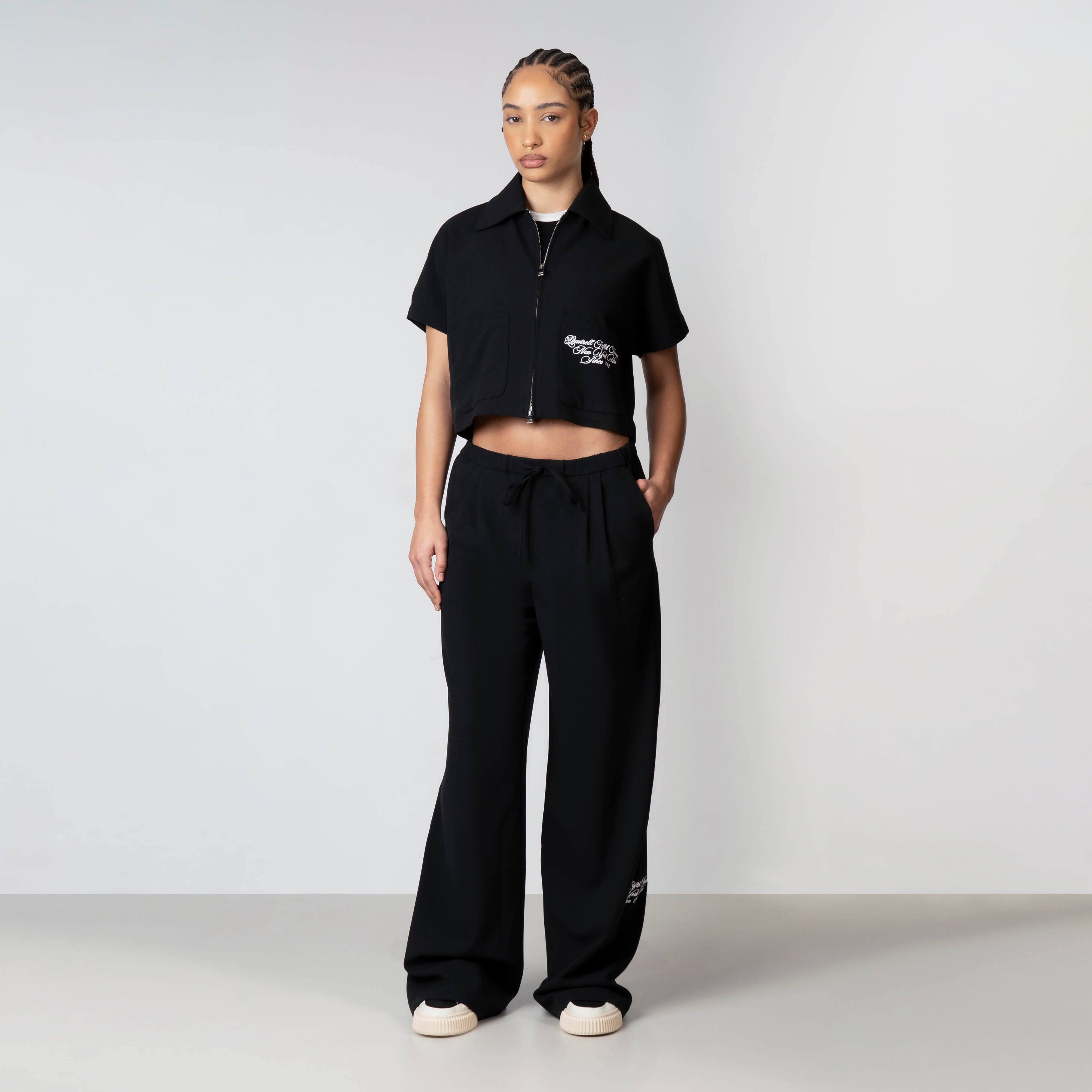 Premium Cropped Zip Top & Wide Leg Pants Set | Quotrell