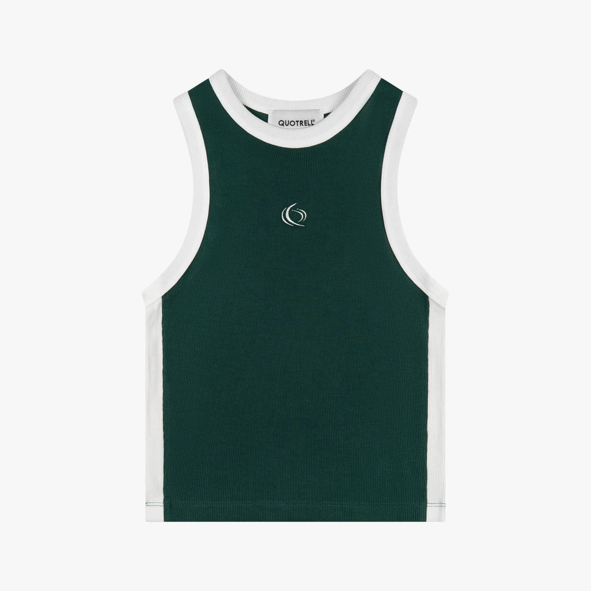 Isla Top in green and yellow, front view