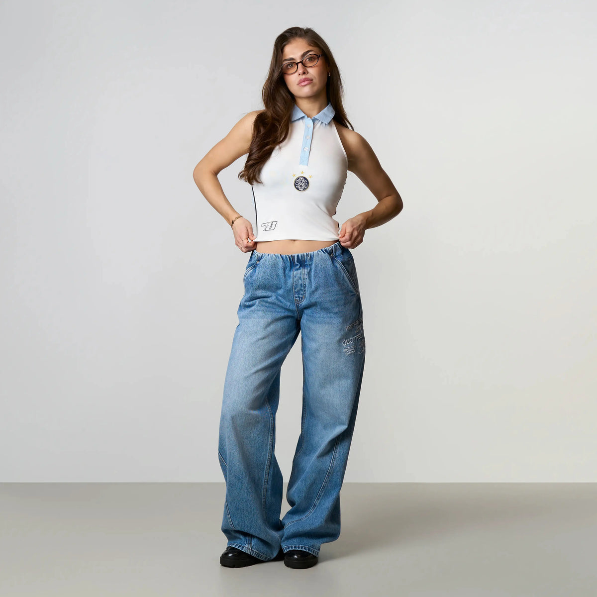 Nola Top in white and light blue
