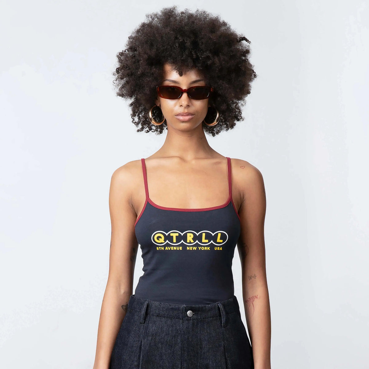 Nina Top in navy and red, front view